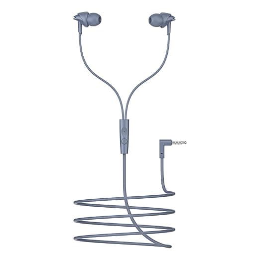 Boat 2025 Launch Bassheads 213L, 10mm Drivers, Signature Sound, in-Line Microphone, Integrated Controls, 3.5mm L-Shaped Connector & 120cm Braided Cable Wired Earphones with Mic (Active Grey) thumbnail 3