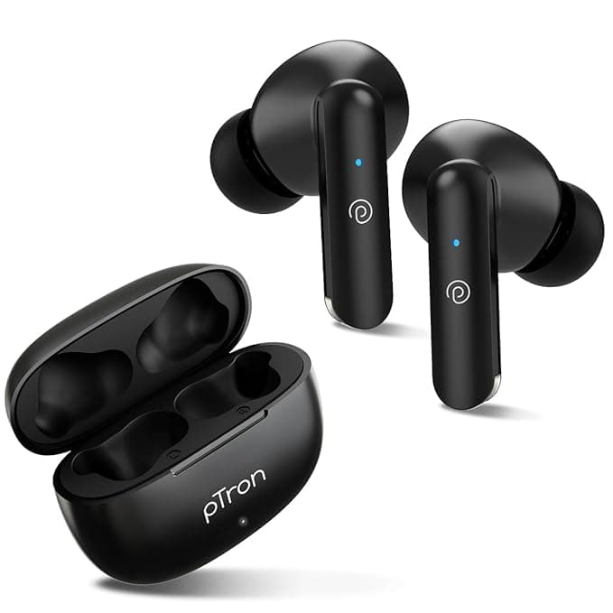 (Refurbished) pTron Bassbuds Air in-Ear TWS Earbuds with Deep Bass, 32Hrs Playtime, Built-in HD Mic, Bluetooth v5.1, Touch Control, Type-C Fast Charging, Voice Assistant & IPX4 Water Resistant (Pearl Black) product image