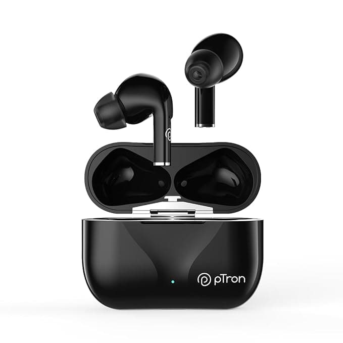 pTron Basspods P181 in-Ear TWS Earbuds with 32Hrs Total Playtime, Clear Calls, Bluetooth 5.1 Wireless Headphones, Stereo Audio, Touch Control, Type-C Fast Charging, IPX4 & Voice Assist (Pearl Black)