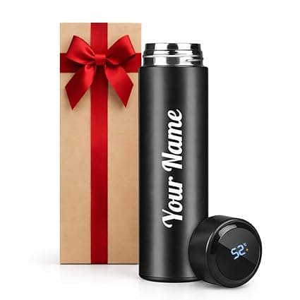 Customised Stainless Steel Smart Water Bottle with LED Temperature Display Double Wall Insulated Leak-Proof Flask Keeps Drinks Hot/Cold for 24 Hours Customize with Your Name (Black, ML) thumbnail 6