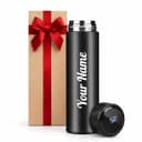 Customised Stainless Steel Smart Water Bottle with LED Temperature Display Double Wall Insulated Leak-Proof Flask Keeps Drinks Hot/Cold for 24 Hours Customize with Your Name (Black, ML)