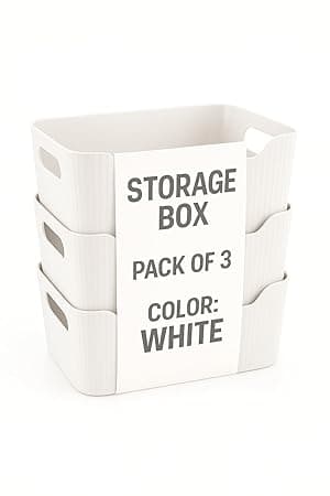 Zuku Storage Box Basket for Storage Plastic Organiser for Storage Bathroom Storage Box Small Plastic Organiser Bathroom Basket Boxes for Toys,Cosmetic,Accessory (White,3Pcs) thumbnail 6