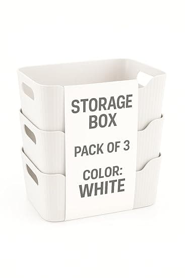 Zuku Storage Box Basket for Storage Plastic Organiser for Storage Bathroom Storage Box Small Plastic Organiser Bathroom Basket Boxes for Toys,Cosmetic,Accessory (White,3Pcs) thumbnail 5