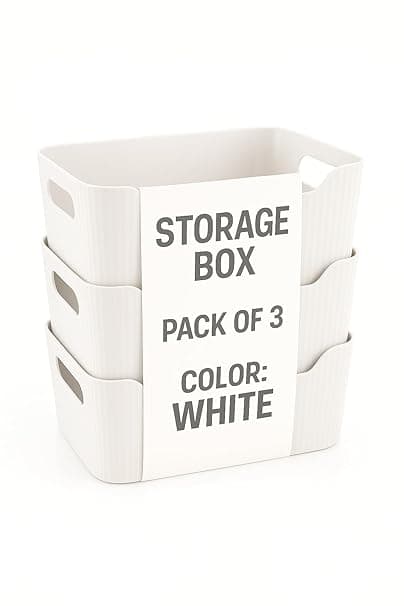 Zuku Storage Box Basket for Storage Plastic Organiser for Storage Bathroom Storage Box Small Plastic Organiser Bathroom Basket Boxes for Toys,Cosmetic,Accessory (White,3Pcs) thumbnail 4