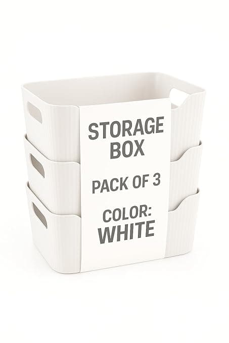 Zuku Storage Box Basket for Storage Plastic Organiser for Storage Bathroom Storage Box Small Plastic Organiser Bathroom Basket Boxes for Toys,Cosmetic,Accessory (White,3Pcs) thumbnail 3