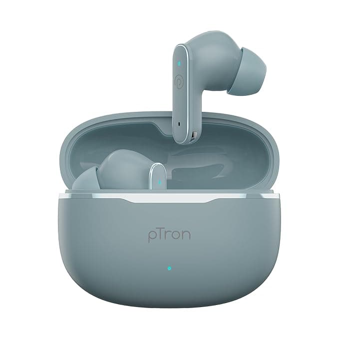 pTron Bassbuds Eon in-Ear TWS Earbuds w/ 13mm Drivers, 45Hrs Playtime, Dual HD Mic & AI-ENC Calls, Custom EQ, Mobile App, Bluetooth v6.0 Headphones, Voice Assistant, Type C Charging & IPX5 (Grey) product image