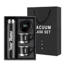 Name Printed Double Wall Stainless Steel Thermo 800ml, Temperature Touch Display Hot & Cold Bottle, Vacuum Insulated Flask Diwali Gift Set with Two Cups (Temp-Vacuum)