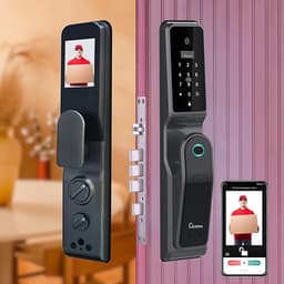 LAVNA 8 Way Premium Smart Door Lock with Camera N Face, Fingerprint, Mobile App, WiFi + Bluetooth, RFID Card, OTP, PIN and Manual Key | 5-Bolt Security | for Wooden Doors 3 Yr Warranty (LA44 Face)