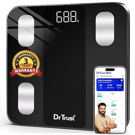 Dr Trust USA 526 Legend BMI Weight Scale & Body Fat Analyzer with IOS/Android App Sync,14 Essential Composition Metrics Weighing Machine for Home Health Monitoring (Black) thumbnail 2