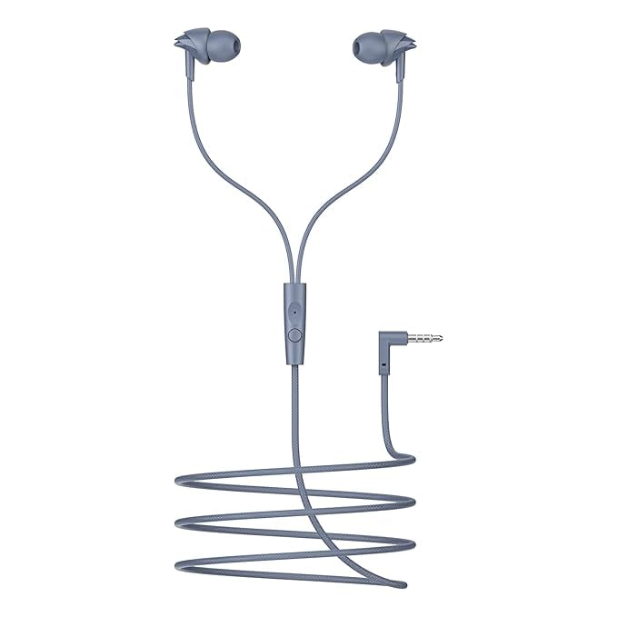 Boat 2025 Launch Bassheads 213L, 10mm Drivers, Signature Sound, in-Line Microphone, Integrated Controls, 3.5mm L-Shaped Connector & 120cm Braided Cable Wired Earphones with Mic (Active Grey)