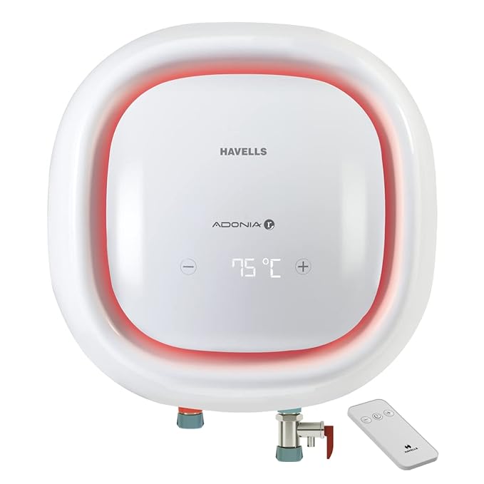 Havells Adonia R 15 Litre Storage Water Heater(Geyser)| Temp. Sensing LED Indicator|Digital Display| Remote Control|5 Star|Warranty:7 Year on Tank |With Shock safe Plug| Free Installation& Flexi Pipes