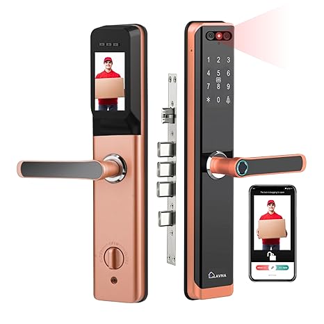LAVNA Smart Door Lock | 8 Way Unlock | Face, Fingerprint, Mobile App, WiFi + Bluetooth, Card, OTP, PIN and Key Access | Built-in Camera N Screen | 5 Bolts | fit with Wooden Doors (LA24 Face Gold) - Image 4