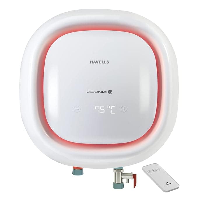 Havells Adonia R 15 Litre Storage Water Heater(Geyser)| Temp. Sensing LED Indicator|Digital Display| Remote Control|5 Star|Warranty:7 Year on Tank |With Shock safe Plug| Free Installation& Flexi Pipes