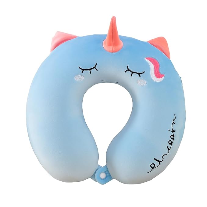Kids Travel Unicorn Neck Pillow | Soft U-Shaped Neck & Head Support Cushion for Car, Flight & Train | Comfortable Portable Pillow for Ages 5+ Children | Color: Blue Kids Travel Unicorn Neck Pillow | Soft U-Shaped Neck & Head Support Cushion for Car, Flight & Train | Comfortable Portable Pillow for Ages 5+ Children | Color: Blue