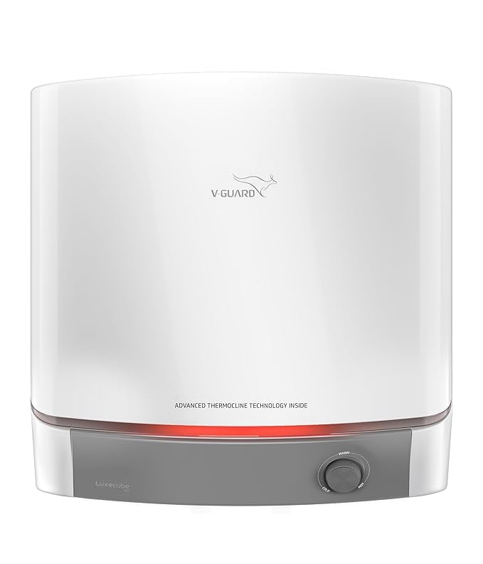 V-Guard Luxecube Avo Geyser 10 Ltr Water Heater | Up to 38% More Hot Water with Advanced Thermocline Technology | BEE 5 Star Rating | 7 Year Tank Warranty from V-Guard | Luxe Glow Illumination | White V-Guard Luxecube Avo Geyser 10 Ltr Water Heater | Up to 38% More Hot Water with Advanced Thermocline Technology | BEE 5 Star Rating | 7 Year Tank Warranty from V-Guard | Luxe Glow Illumination | White