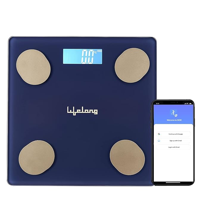 Lifelong LLWS36 Smart BMI Body Fat Weighing Scale with 18 Measurement Functions with Lifelong Smart Home App-Bluetooth Sensor Technology|Electronic Weight Machine| Battery Included (Blue) - Image 1