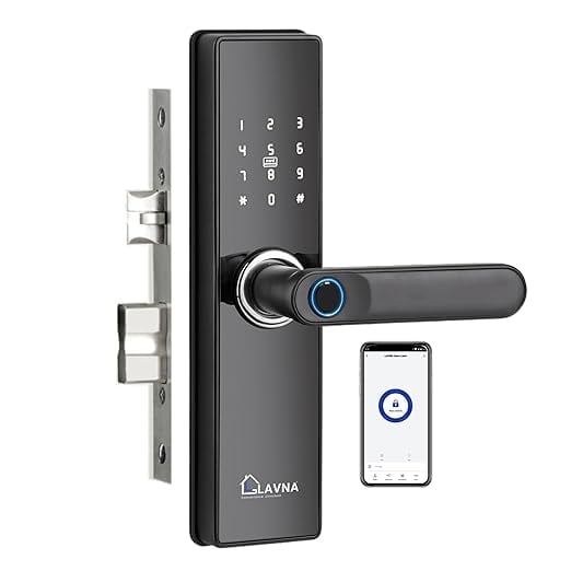 LAVNA Digital Smart Door Lock | 6 Way Unlock | Fingerprint, Mobile App, OTP, PIN, RFID Card and Manual Key Access for Wooden Doors (LA16, Bluetooth) - Image 3