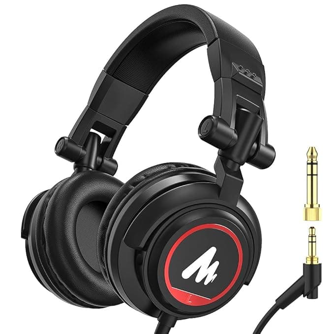 Maono AU-MH501 Over-Ear Studio Monitoring Headphones for Recording Studio, Youtuber, Music Creation with 50mm Driver and Lightweight Foldable Design