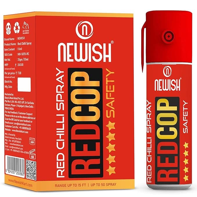 NEWISH Red Chilli Spray for Self Defence - 55ml | Compact & Easy to Carry | Strong & Effective Personal Safety Spray NEWISH Red Chilli Spray for Self Defence - 55ml | Compact & Easy to Carry | Strong & Effective Personal Safety Spray