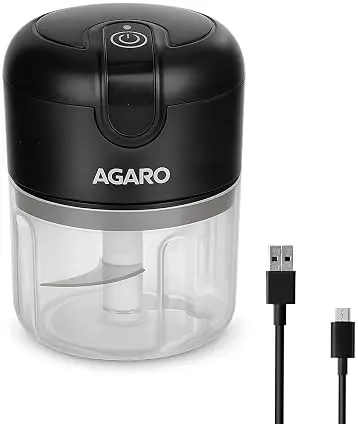 AGARO Elite Rechargeable Mini Electric Chopper, Food Grade Bowl, Stainless Steel Blades, Rechargeable, One Touch