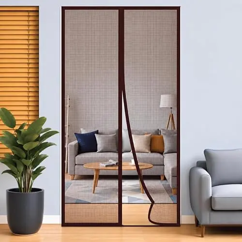 Amazon Basics Magnetic Mosquito Net for Door | 32 Strong Magnets | Auto-Closing Mesh Door Curtain Helps Keep Mosquitoes