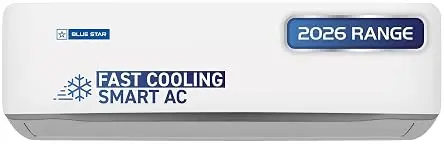 Blue Star 1 Ton 5 Star Smart Inverter Split AC Blue Star 1 Ton 5 Star Inverter Split AC unit in white with a minimalist front panel and brand logo.