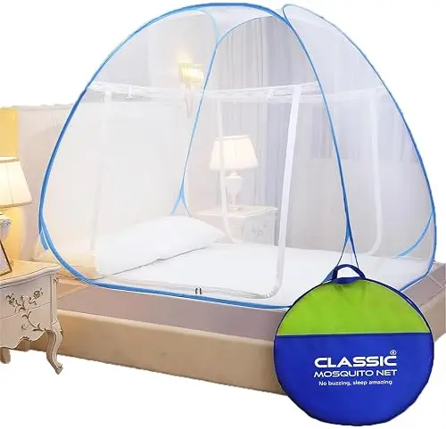 Classic Mosquito Net for King Size Bed | 30 GSM Polyester Fine Mesh | Foldable Pop Up Machardani for Double Bed | 360°