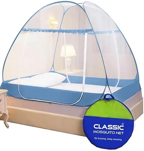Classic Mosquito Net Premium for King Size Bed | 30 GSM Polyester Fine Mesh | Foldable Pop Up Machardani for Double Bed