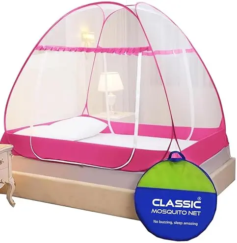 Classic Mosquito Net Premium for King Size Bed | 30 GSM Polyester Fine Mesh | Foldable Pop Up Machardani for Double Bed