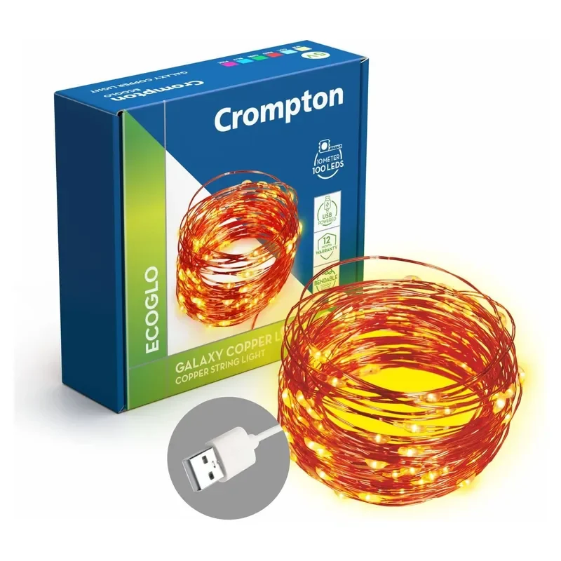 Crompton Galaxy USB copper fairy string lights 10 metre warm white