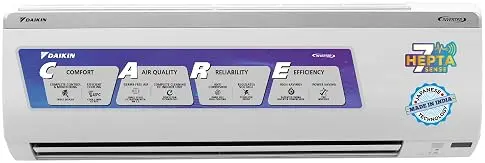 Daikin 1.5 Ton 3 Star Inverter Split AC Daikin 1.5 Ton inverter split AC, white indoor unit featuring a curved front panel and triple display screen.