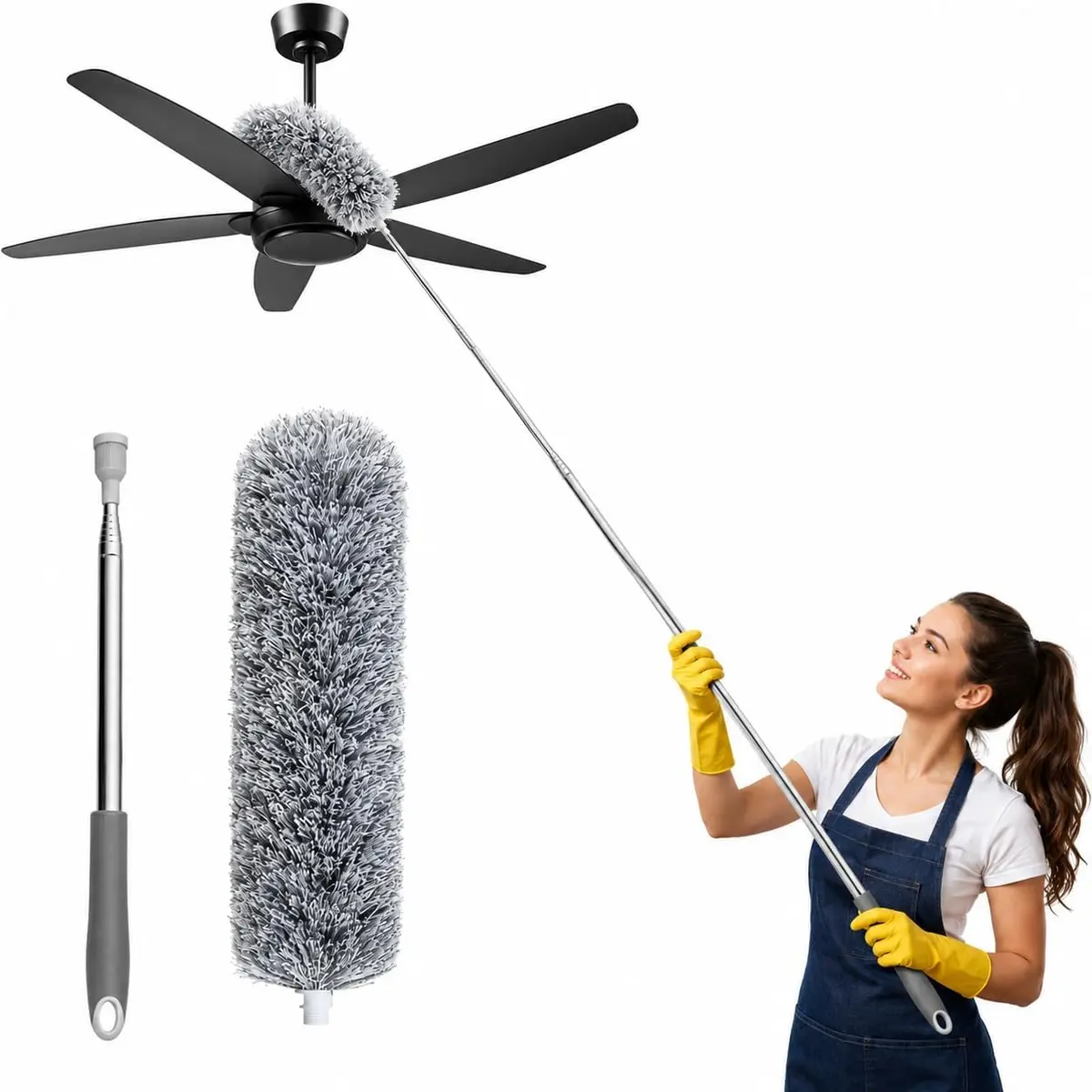 Dishmatic extendable microfiber ceiling fan duster with bendable head