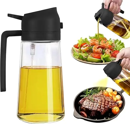Etekcity 2-in-1 Olive Oil Sprayer & Dispenser, 500ml Glass Oil Spray Bottle for Cooking, Air Fryer, BBQ & Salad with