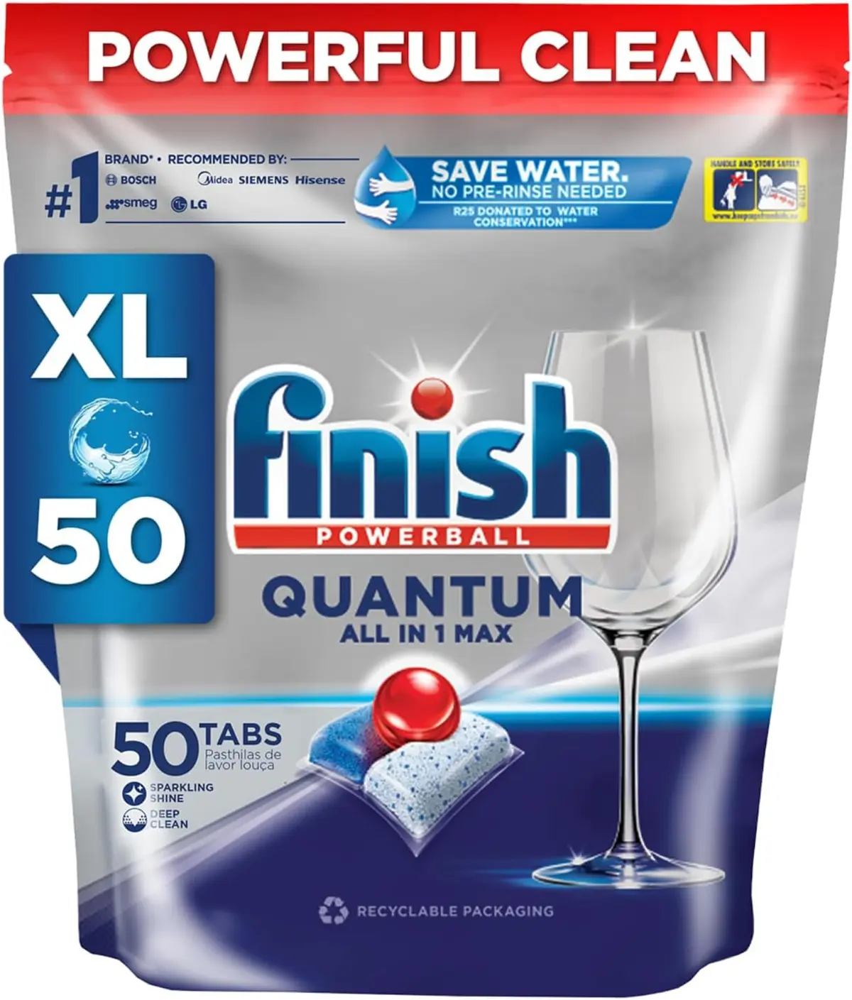 Finish Powerball Quantum All in 1 Max Tablets (50) Finish Powerball Quantum all in one max dishwasher tablets 50 count