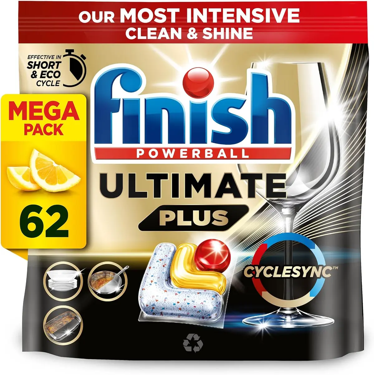 Finish Ultimate Plus All in One Tablets (62) Finish Ultimate Plus all in one dishwasher tablets 62 count lemon