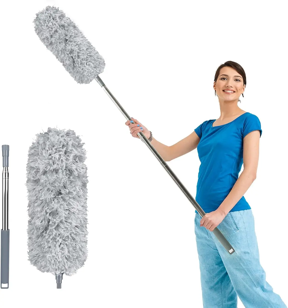 Fogray extendable bendable microfiber duster with telescopic pole