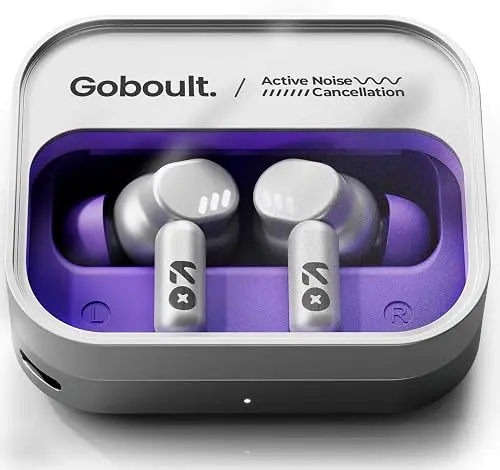 GOBOULT Tenet Pro Forest White GOBOULT Tenet Pro TWS earbuds inside their compact charging case with a sleek, modern design.