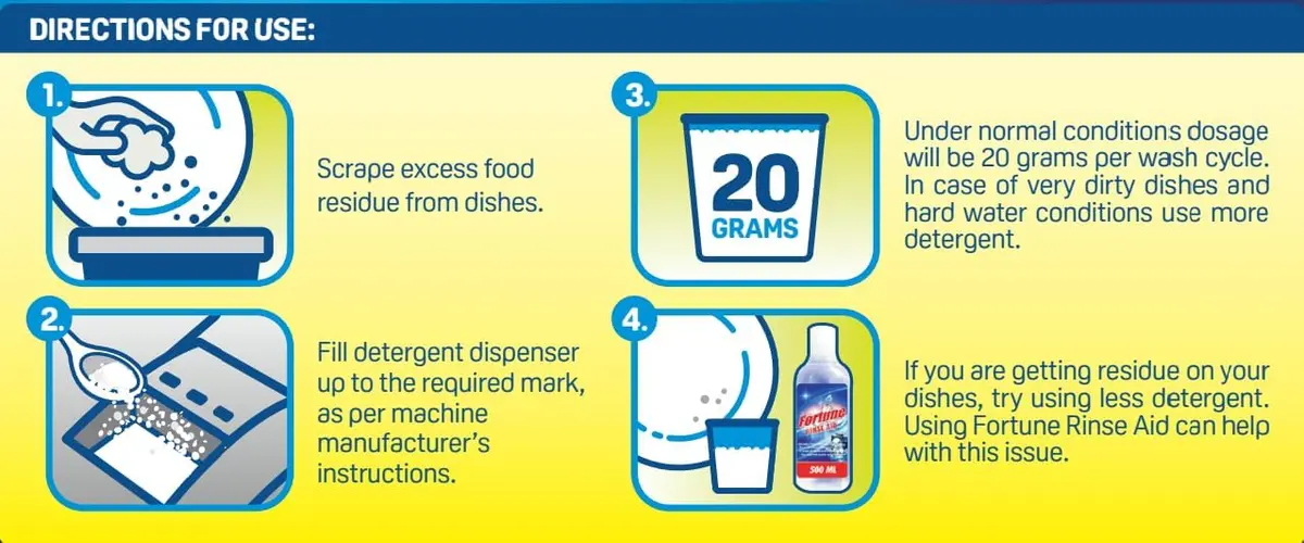 Fortune Dishwasher Detergent Powder (1 kg) Fortune dishwasher detergent powder 1 kg for Indian cooking