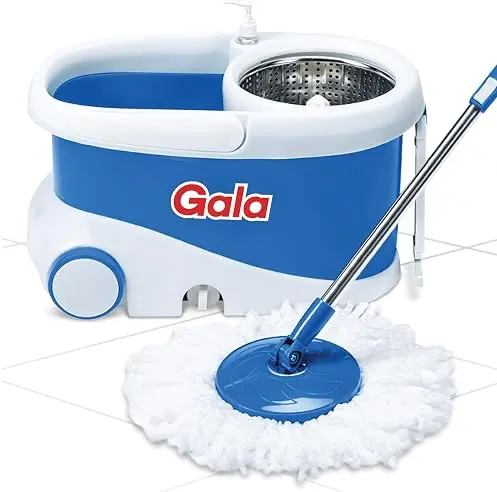 Gala Jet Spin Mop, Steel Winger & Big Wheels, 2 Microfiber Refills, Floor Cleaning Mop Stick with Bucket, pocha for
