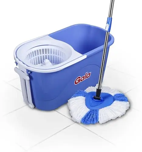 Gala Plastic Quick Spin Mop,Easy Wheels & Big Bucket with 2 Microfiber Refills, Floor Cleaning Mop with Bucket, Pocha