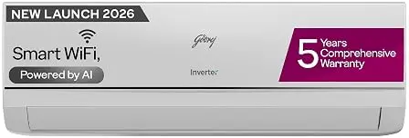 Godrej 1 Ton 3 Star Wi-Fi Inverter Split AC Godrej 1 Ton Wi-Fi inverter split AC, white indoor unit with a sleek front panel and visible brand logo.