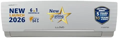 Lloyd 1 Ton 3 Star Inverter Split AC Lloyd 1 Ton 3 Star Inverter Split AC in white, featuring a sleek horizontal design and brand emblem.