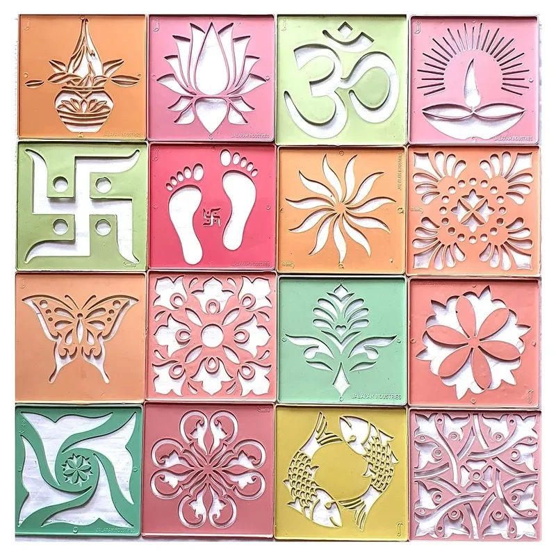 Ready to draw plastic rangoli stencils set of sixteen designs