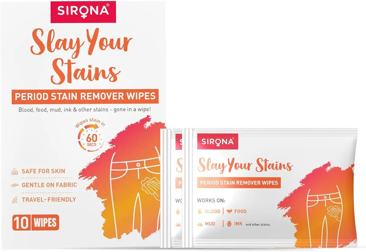 Sirona period stain remover wipes pack of ten for clothes
