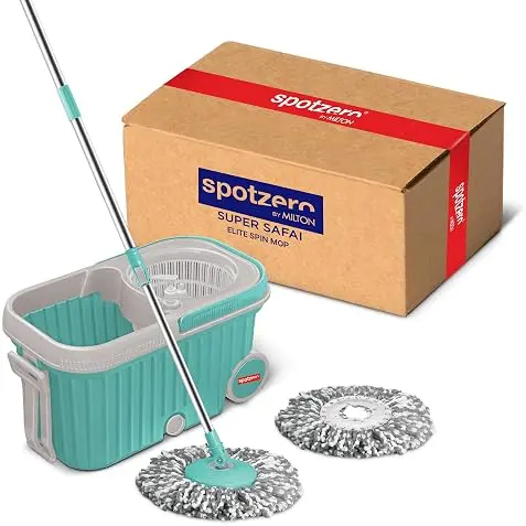 Spotzero by Milton Elite Spin Mop with Big Wheels, Puller Handle, Bucket Floor Cleaning and Mopping System 360°