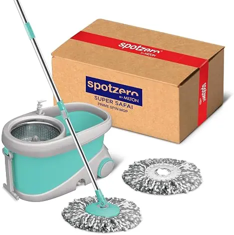 Spotzero by Milton Prime Stainless Steel Wringer Spin Mop with Big Wheel, Puller Handle, Bucket Floor Cleaning and