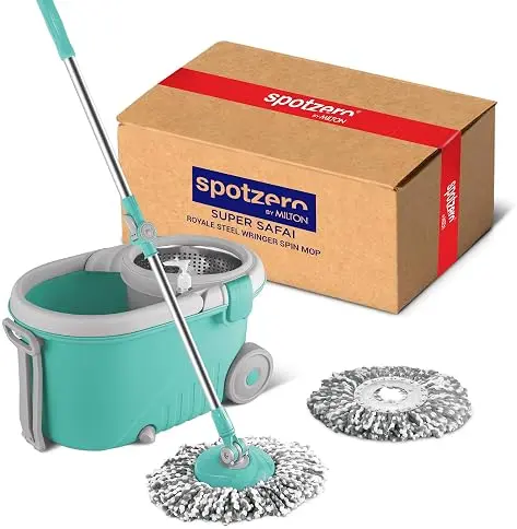 Spotzero by Milton Royale Stainless Steel Wringer Spin Mop with Big Wheel and Puller Handle, Bucket Floor Cleaning and