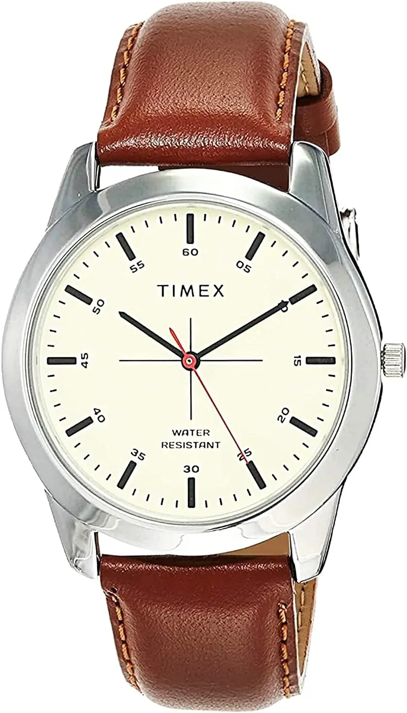 Timex Classics Beige Dial Tan Leather Watch for Men Timex Classics men's watch with beige dial and tan leather strap