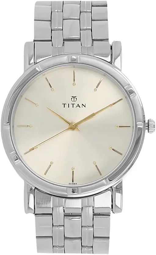 Titan Karishma Silver Dial Steel Watch for Men (NM1639SM01) Titan Karishma men's watch with silver dial and silver-tone stainless steel bracelet