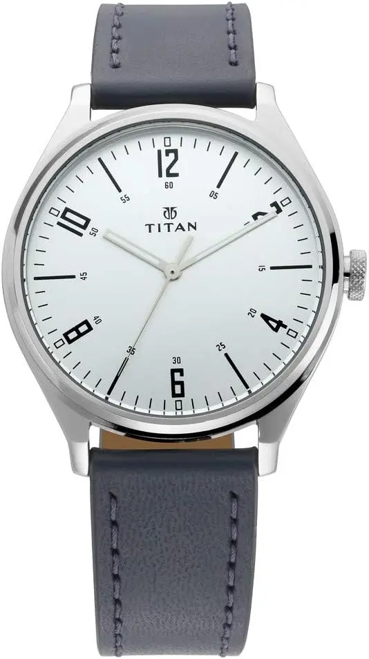 Titan Workwear Urban Edge Black Leather Watch (1802SL02) Titan Workwear Urban Edge men's watch with silver dial, black numerals and black leather strap